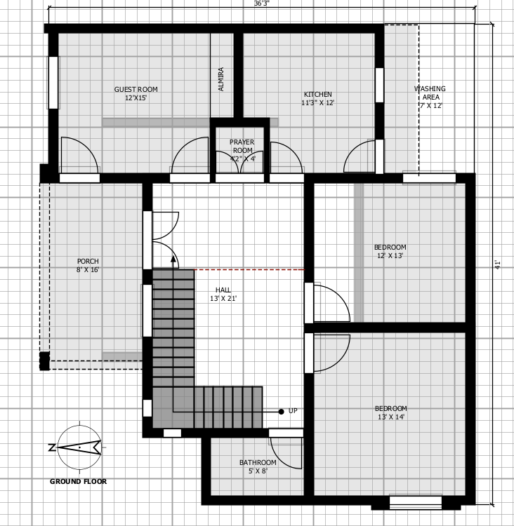 NNW1 - 36X41 NORTH FACING WITH NW CORNER VIEW MODERN DUPLEX HOUSE DESIGN - Image 2